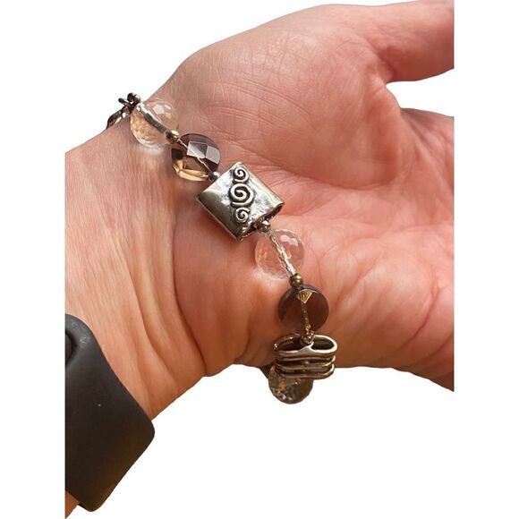 Retired Silpada Bracelet Sterling Silver 925 Crystal & Smoky Quartz, Logo Charm - Picture 6 of 10